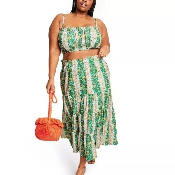 RHODE X Target Mixed Floral & Striped Print Cotton Shirred Crop Top Size Large - Picture 4 of 14